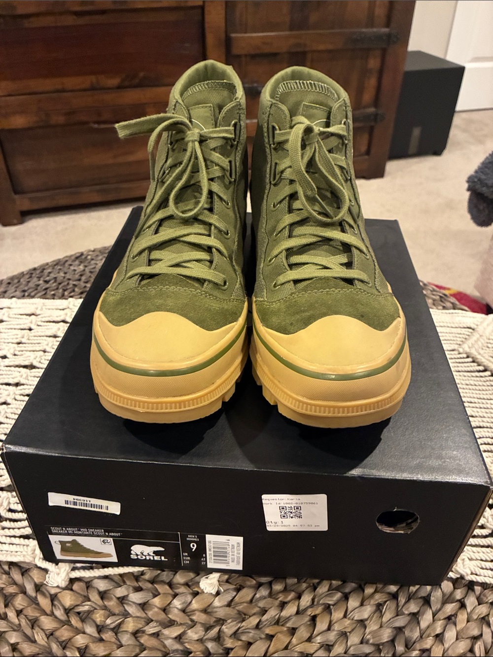 Sorel Olive Green High-Top Sneakers with Tan Sole
